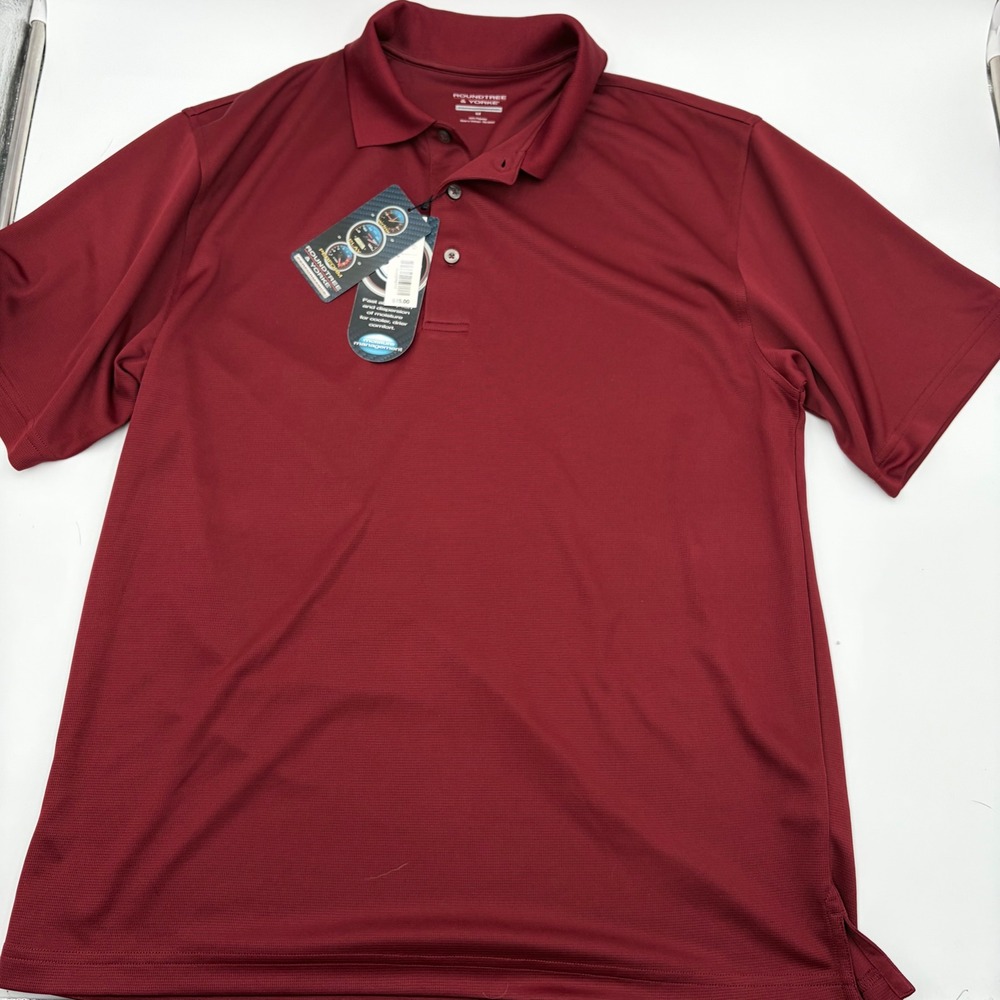 Roundtree & Yorke Performance Polo Shirt Mens Medium Burgundy Red Moisture Wick